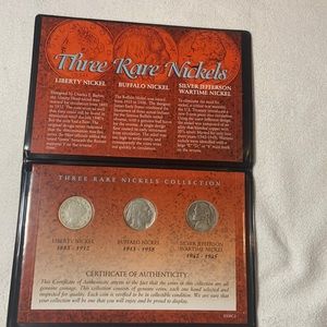 Three Rare Nickels Collection Set/Liberty, Buffalo/Wartime Jefferson w/Placard